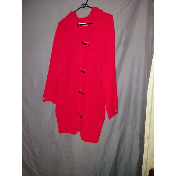 Red Long Cardigan with Hook like closures (Size M) - Picture 2 of 3